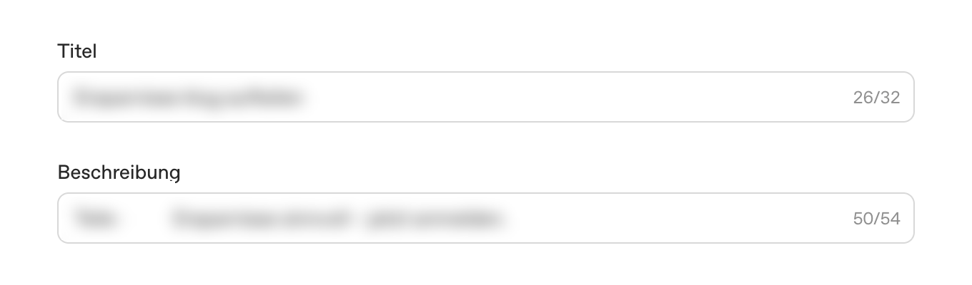 OpenAI Ads Manager, Formular Anzeige bearbeiten: Zähler beim Titel 26/32, bei der Beschreibung 50/54