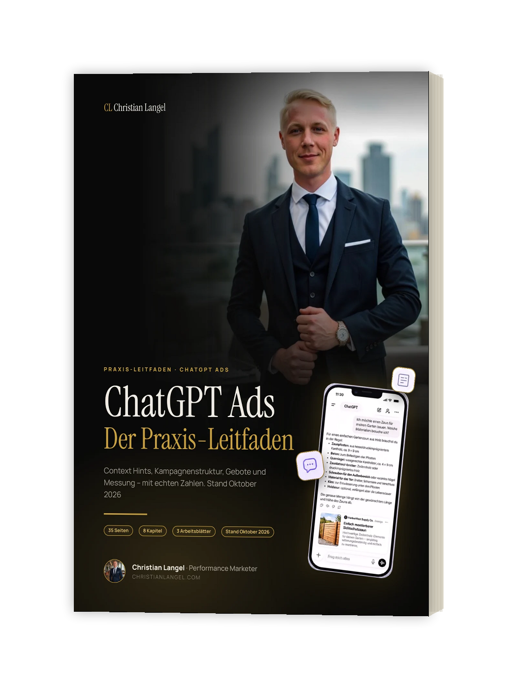 Cover des 35-seitigen ChatGPT Ads Praxis-Leitfadens